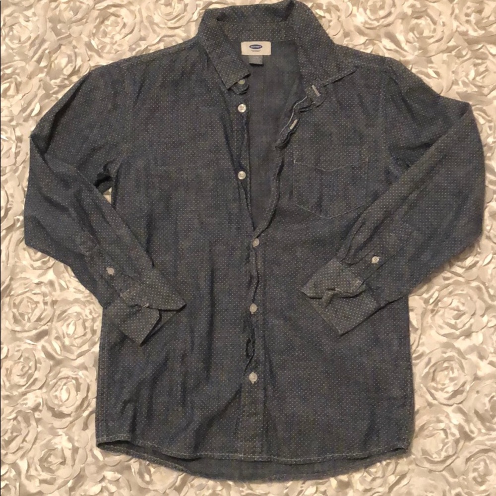 Large (10/12) denim dot button down